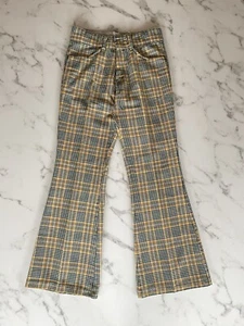 Vtg 70s Pants Sears Put On Shop Toughskins Yellow Green Plaid Flair Bellbottom - Picture 1 of 14
