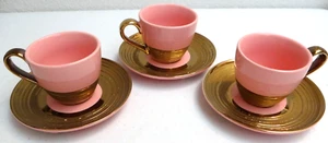 Classic Coffee Tea 6-PC SET Pink & Gold Ceramic ESPRESSO Coffee Mug Cup & Saucer - Picture 1 of 9
