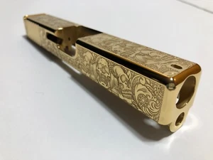 Custom DEEP Laser engraved 24k gold plated glock 19 Slide Gen3g19 skulls themed - Picture 1 of 13
