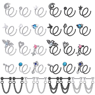 2pcs Double Nose Hoop Ring For Piercing Nose Hoop Women Spiral Nose Hoop Jewelry - Image 1 of 4