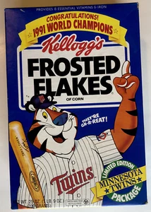 Kellogg’s Frosted Flakes 1991 Minnesota Twins World Champions, scatola mai aperta - Foto 1 di 10