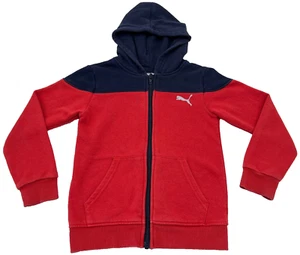 PUMA Hoodie Boys 6 Red Blue Full Zip Logo Pockets Sweater Sweatshirt Kids Youth - Picture 1 of 7