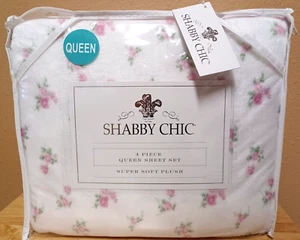 Shabby Chic Rachel Ashwell Pink Roses Floral Super Soft Plush 4p QUEEN Sheet Set - Picture 1 of 4