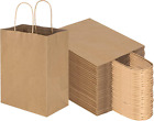 100 Pack 8X4.75X10 Inch Medium Plain Brown Kraft Paper Bags with Handles Bulk