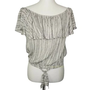 Hem & Thread Damen Medium schwarz weiß Punkte elastisch Bindesaum Rüschen Top Neu mit Etikett - Bild 1 von 6