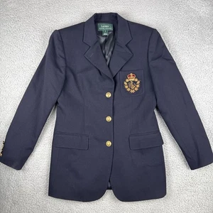 Giacca blazer Lauren by Ralph Lauren vintage lana stemma lingotto patch blu taglia 8 - Foto 1 di 23