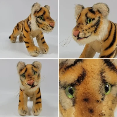 VTG Steiff Tiger Cub 9" Mohair Green Glass Eyes Prowling Standing No Tag - Image 1 of 4