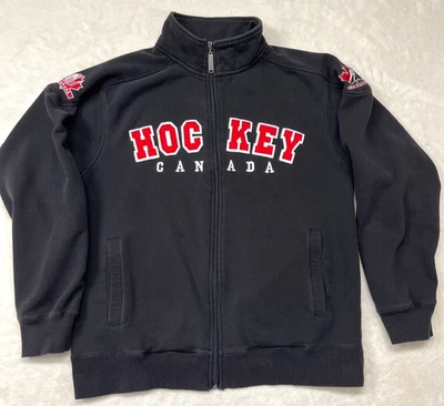 Chaqueta bordada de hockey de Canadá para hombre mediana negra roja cremallera completa parches en el hombro Foto 1 de 4