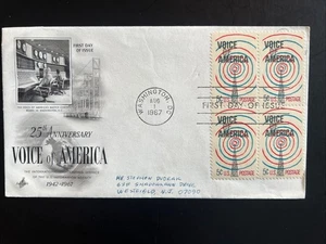 1329 Voice of America (Block of 4) FDC Art Craft Aug 1, 1967 Washington DC - Picture 1 of 2