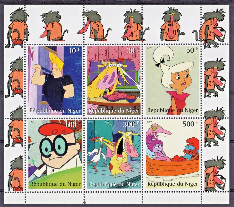 Niger 1999 Cartoon Network, Pitufos, Dexter's, HTF, Hoja Supersónica (6) perforada MNH Foto 1 de 1