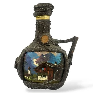 Beautiful Vintage Germany Glass & Liquor Bottle Flask With Tree Bark Accents - Picture 1 of 7