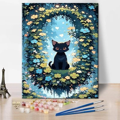 REBOTIPY Paint by Numbers for Adults Black Cat Kits Animal Garden