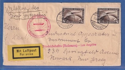 Dt. Reich Zeppelin Weltrundfahrt 1929 Brief von Friedrichshafen nach Los Angeles - Bild 1 von 2