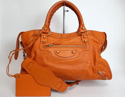 Balenciaga The Giant City 2Way Handbag Shoulder Bag Orange Brown With Strap - Image 1 of 4