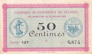 50 Centimes - Chambre de Commerce - Belfort - Série 127- 08-01-1916 - Foto 1 di 2