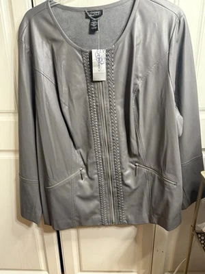 Jaqueta Catherine’s Black Label couro sintético cinza com zíper 3X 26/28W nova com etiquetas - Imagem 1 de 4