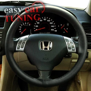 Für Honda Accord MK7 2002-2007 schwarz Echtleder Lenkradabdeckung - Bild 1 von 7