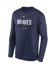 Nike Legend Dri-Fit Atlanta Braves Baseball Men's Long Sleeve Navy Blue T-Shirt - Picture 1 of 4