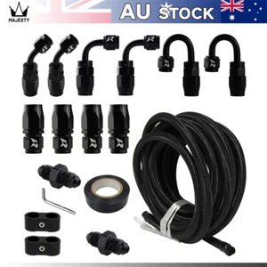 16.4FT 5M AN4 Nylon Stainless Steel Braided Fuel Line + AN4 Hose End Fitting Kit - Picture 1 of 10