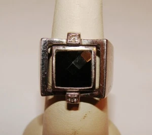 Designer Sterling Silver Black Faceted Crystal & CZ Spinner Reversible Ring 6.25 - Picture 1 of 13
