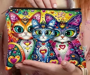 Kosmetiktasche aus Canvas mit böhmischem Katzenmuster und sicherem Reißverschluss - leicht - Bild 1 von 5