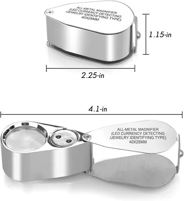 40X 珠宝商 Loupe 珠宝环硬币放大镜灯口袋 LED 放大镜 — 第 1/4 张图片