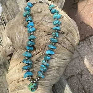 Collana Vintage Navajo Pepite Turchese Argento Gioielli Nativi Americani 19” L - Foto 1 di 15