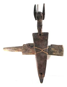 OLD BAMANA/BAMBARA SINGLE ANCESTOR FIGURE DOOR LOCK MID - EARLY 20TH C. MALI - Picture 1 of 9