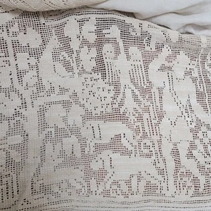 Medieval Hunt Antique Italian Buratto Lace Tablecloth 34x34" w/ 12" Figural Lace - Picture 1 of 9