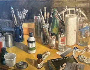 Still Life With Artist Materials - Original Oil Painting - Picture 1 of 1