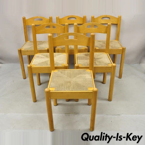 Mid Century Modern Birch Maple Bentwood Dining Chairs Rope Cord Seats - Set of 6 Cover