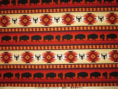 Buffalo Border Navajo Native American Totem Terracotta Orange Cotton Fabric FQ - Image 1 of 4