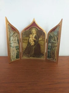 VINTAGE RELIGIOUS FOLDING ICON PAPER ON WOOD, 27CMS TALL - Picture 1 of 19