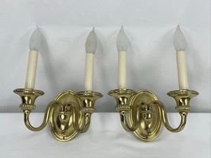 RESTAURATA coppia applique antiche vintage arti e mestieri vittoriani deco ottone 2 bracci - Foto 1 di 24
