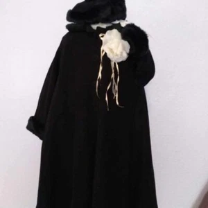 NEW Toddler Girl Long Dress Coat w/Fur Trim BLACK w/Beret Sz 4 Holiday/Party - Picture 1 of 4