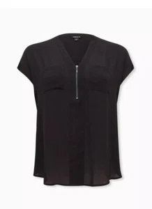Torrid GeorgetteBlouse Zip Front Dolman Women’s Plus Size 2X 18-20 Black NWT - Picture 1 of 18