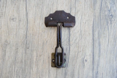 Vintage iron drawer dresser tool box chest trunk drop lifting latch lock ornate Cover