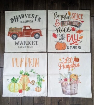 4 Fall Pumpkin Decorative Throw Pillow Cover Harvest Market Truck Farm Fresh New - Image 1 of 4