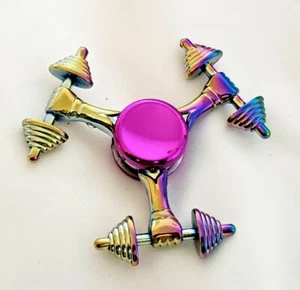 Rainbow 3 Dumbbell Metal Fidget Spinner Toy Boys Girls Kids Adults ADHD Focus - Picture 1 of 12