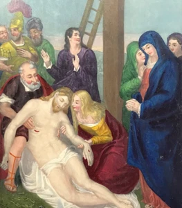 Lamentation after the Dead Christ hand coloured print original 1850 - Picture 1 of 3
