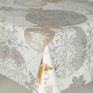 Christmas White Sparkle Baubles PVC Vinyl Wipe Clean Tablecloth Waterproof - Picture 1 of 4