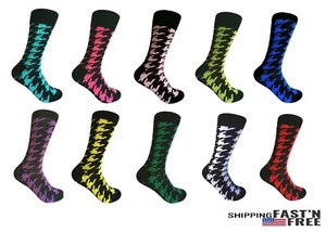 Men's Mid-calf Various colors Houndstooth Pattern Multi-occasion Dress Socks - Picture 1 of 11
