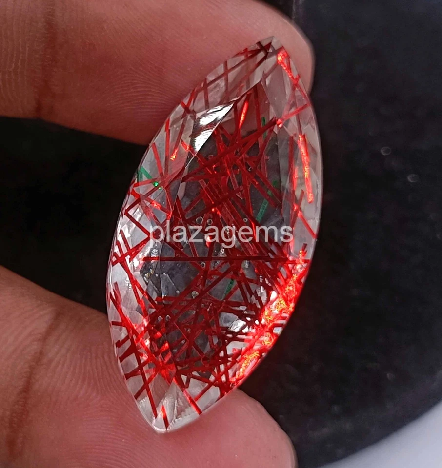 Red Rutilated Quartz 53 Ct Certified Marquise Cut Loose Gemstone 36x17mm 4SUT - Image 1 of 4