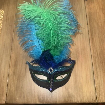 Venetian masquerade mask women - Turquoise, Green , Purple Sequin And Feathers - Image 1 of 2