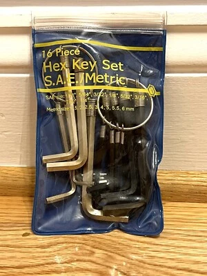 16 Piece Hex Key Set SAE/Metric 1/16”-1/4”, 1.5mm-6mm - Image 1 of 3