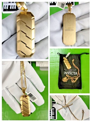 Invicta Elements Modern Men Gold Tone SS Pendant + Chain In Black Jewelry Pouch - Image 1 of 4
