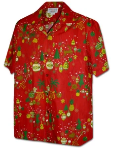 Camisa con botones Pacific Legend roja hawaiana árboles de Navidad 410-3920 - Imagen 1 de 3