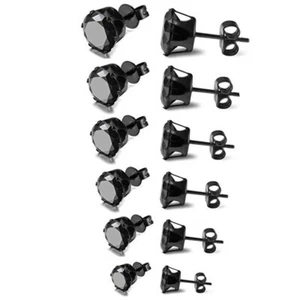 Herren Damen Edelstahl schwarz rund kubisch Zirkonia Ohrstecker Ohrringe 3 mm-8 mm - Bild 1 von 3