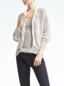 Cárdigan abierto corto de lino italiano a rayas Banana Republic, blanco, talla XL, NUEVO CON ETIQUETAS - Imagen 1 de 4