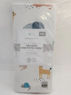 Pottery Barn Baby Scout Safari Organic Crib Fitted Sheet 27.5"x52" White / Multi - Image 1 of 2